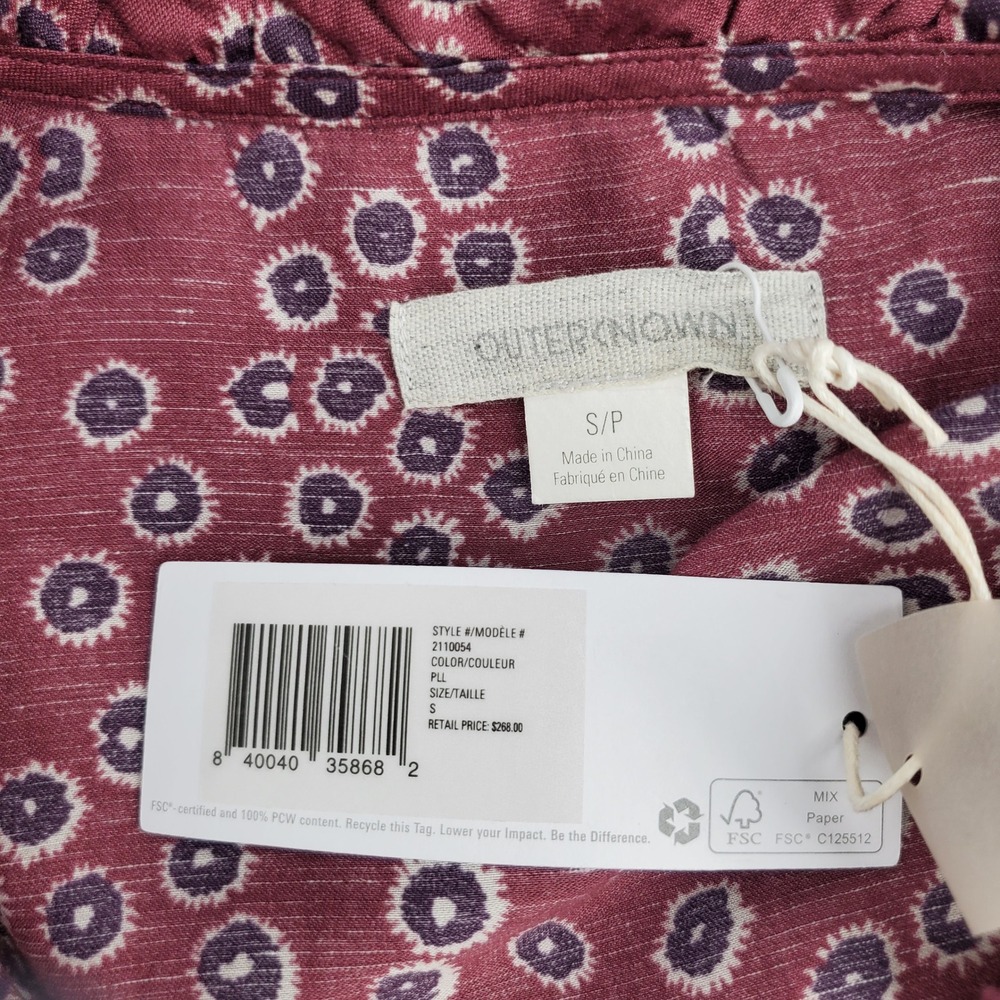 Outerknown Womens Small Maroon Geometric Organic Cotton Silk Ruffle Midi‎ Dress - Picture 5 of 8
